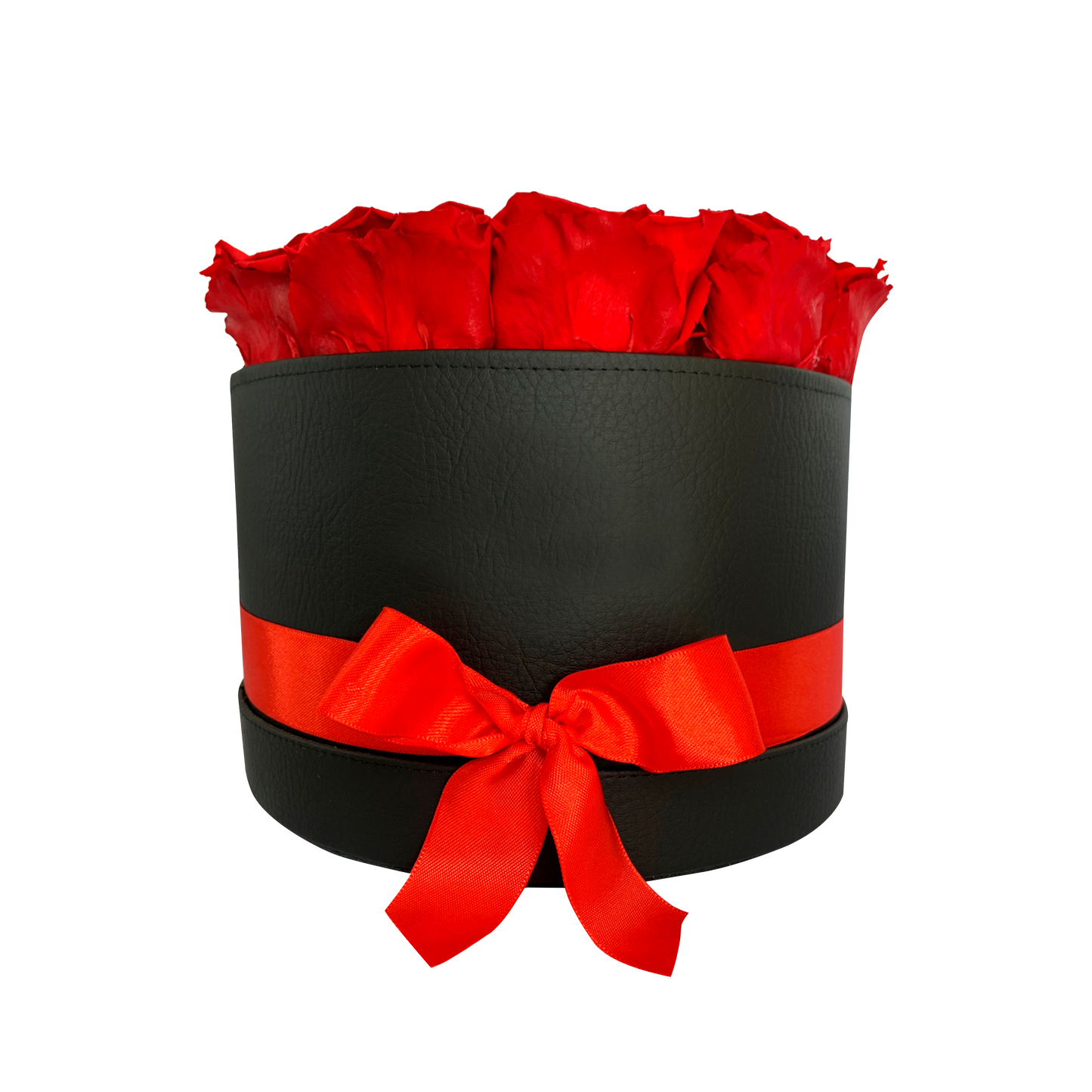 LUXURY 34-36 PRESERVED ROSES ARRANGEMENT - ROUND PU LEATHER BOX - BMade