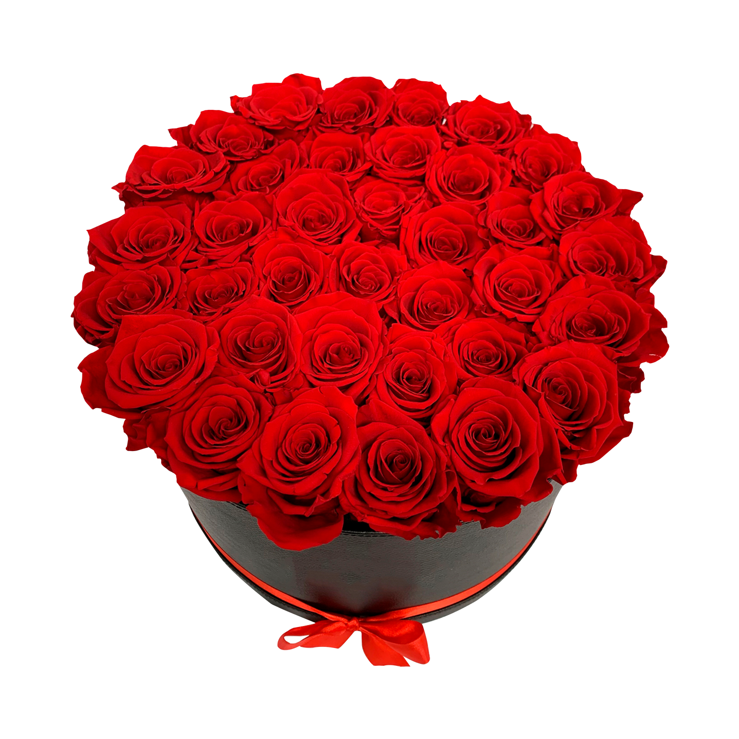 LUXURY 34-36 PRESERVED ROSES ARRANGEMENT - ROUND PU LEATHER BOX - BMade