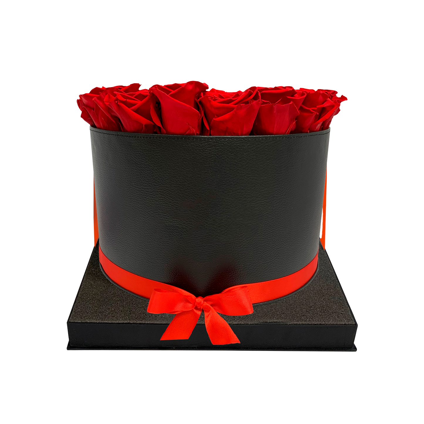 LUXURY 34-36 PRESERVED ROSES ARRANGEMENT - ROUND PU LEATHER BOX - BMade