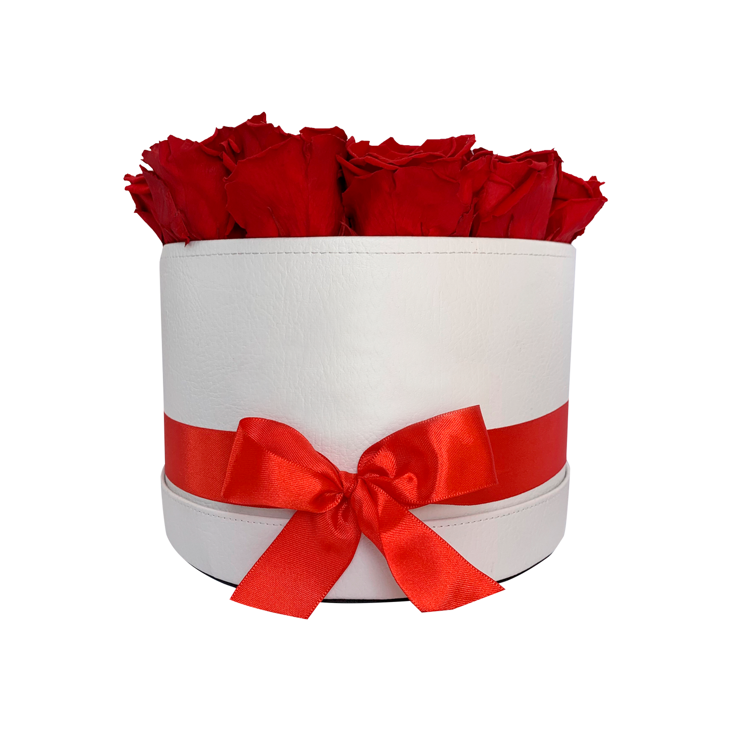 LUXURY 34-36 PRESERVED ROSES ARRANGEMENT - ROUND PU LEATHER BOX - BMade