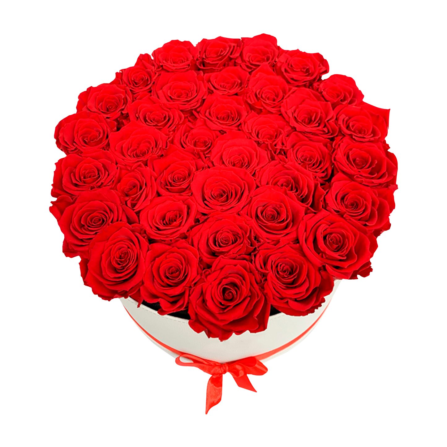 LUXURY 34-36 PRESERVED ROSES ARRANGEMENT - ROUND PU LEATHER BOX - BMade