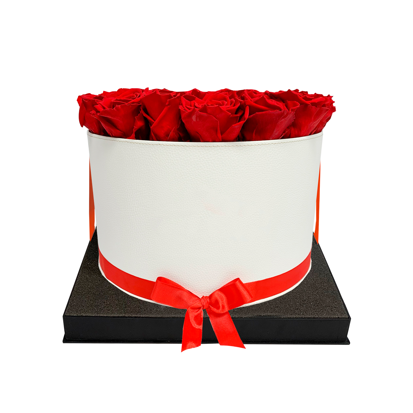 LUXURY 34-36 PRESERVED ROSES ARRANGEMENT - ROUND PU LEATHER BOX - BMade