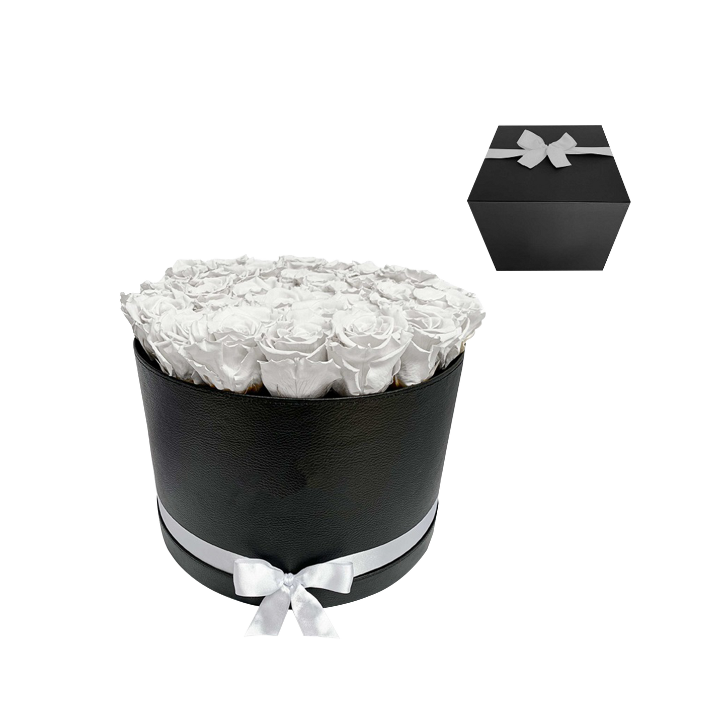 LUXURY 34-36 PRESERVED ROSES ARRANGEMENT - ROUND PU LEATHER BOX - BMade