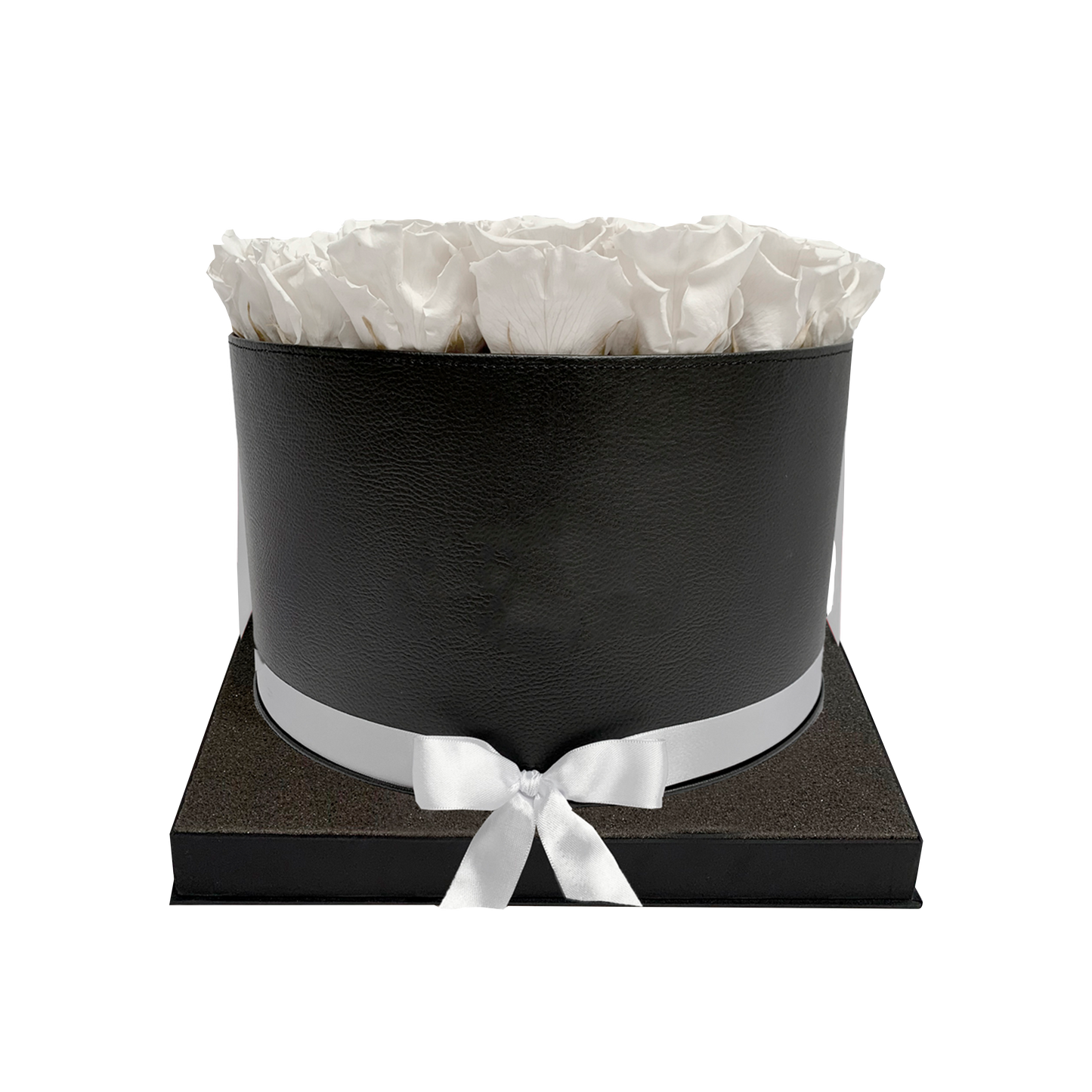 LUXURY 34-36 PRESERVED ROSES ARRANGEMENT - ROUND PU LEATHER BOX - BMade
