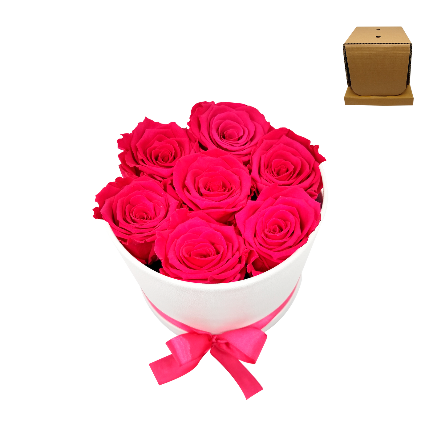 LUXURY ROSEAMOR 7 PRESERVED ROSES ARRANGEMENT - ROUND BOX - BMade