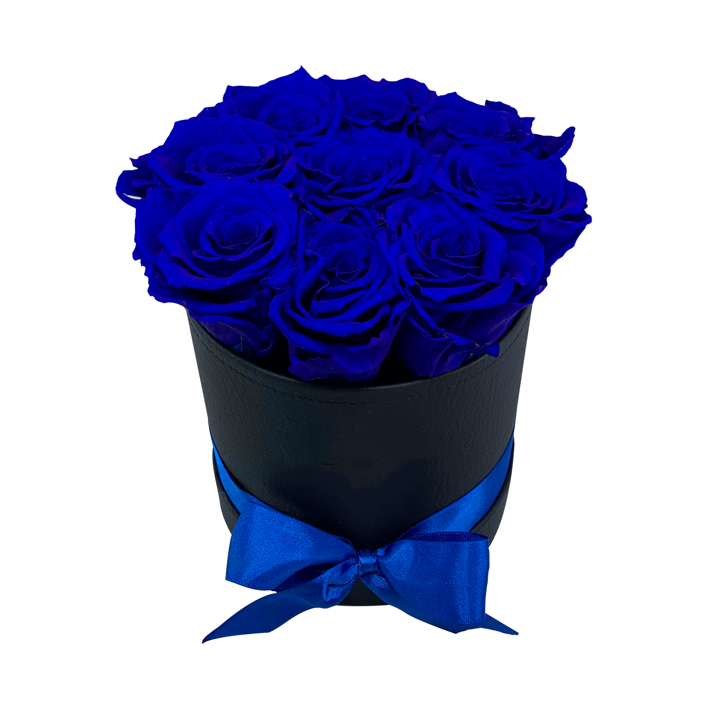 LUXURY 9-10 PRESERVED ROSES ARRANGEMENT - ROUND PU LEATHER BOX - BMade