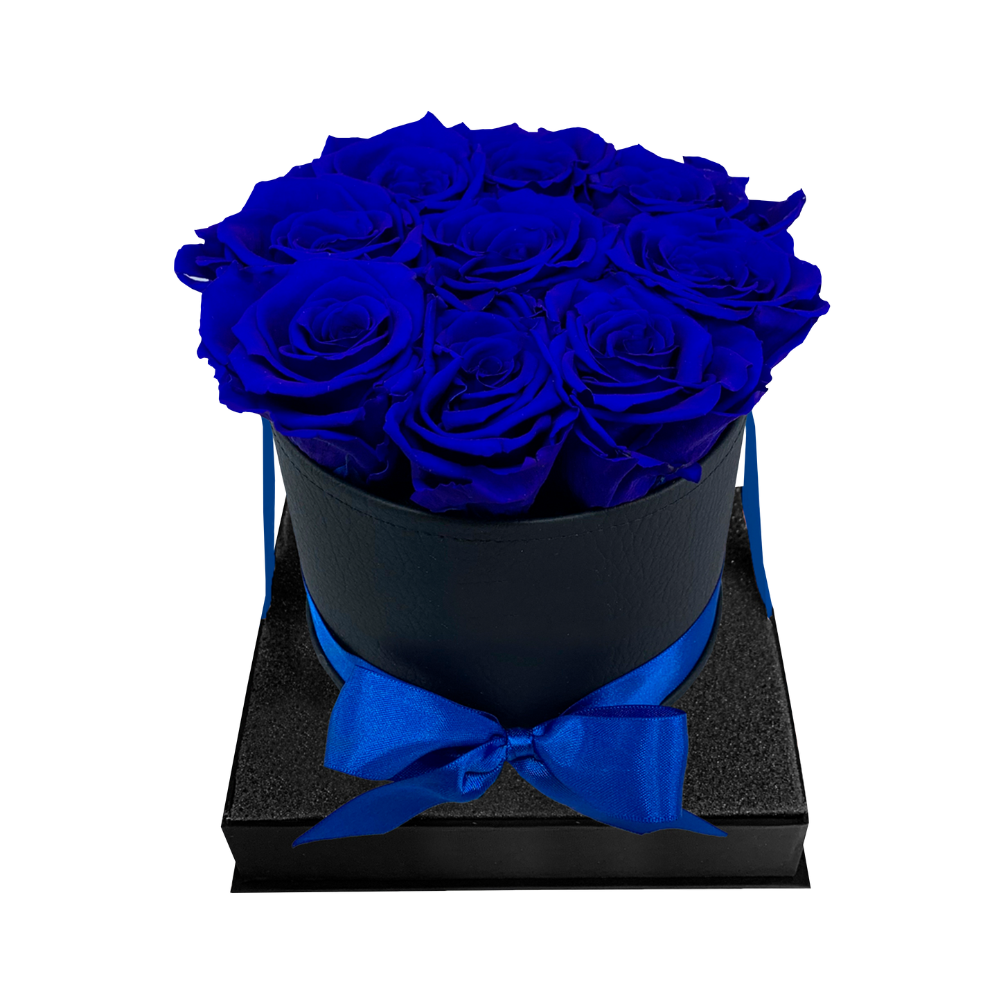 LUXURY 9-10 PRESERVED ROSES ARRANGEMENT - ROUND PU LEATHER BOX - BMade