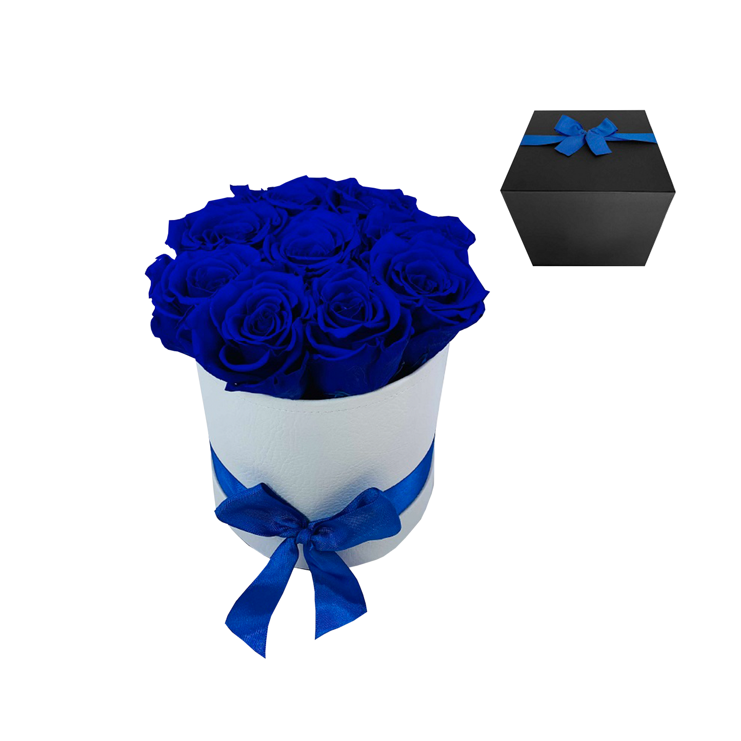 LUXURY 9-10 PRESERVED ROSES ARRANGEMENT - ROUND PU LEATHER BOX - BMade
