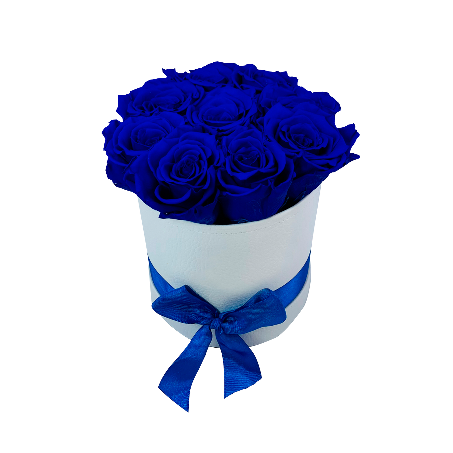 LUXURY 9-10 PRESERVED ROSES ARRANGEMENT - ROUND PU LEATHER BOX - BMade