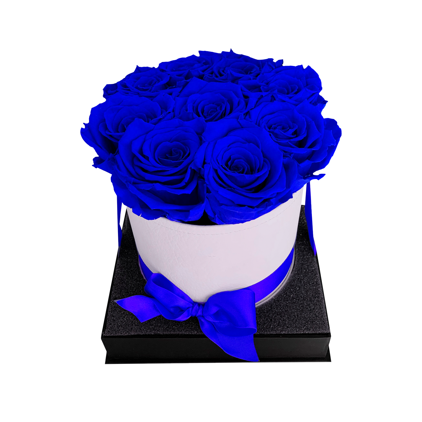 LUXURY 9-10 PRESERVED ROSES ARRANGEMENT - ROUND PU LEATHER BOX - BMade