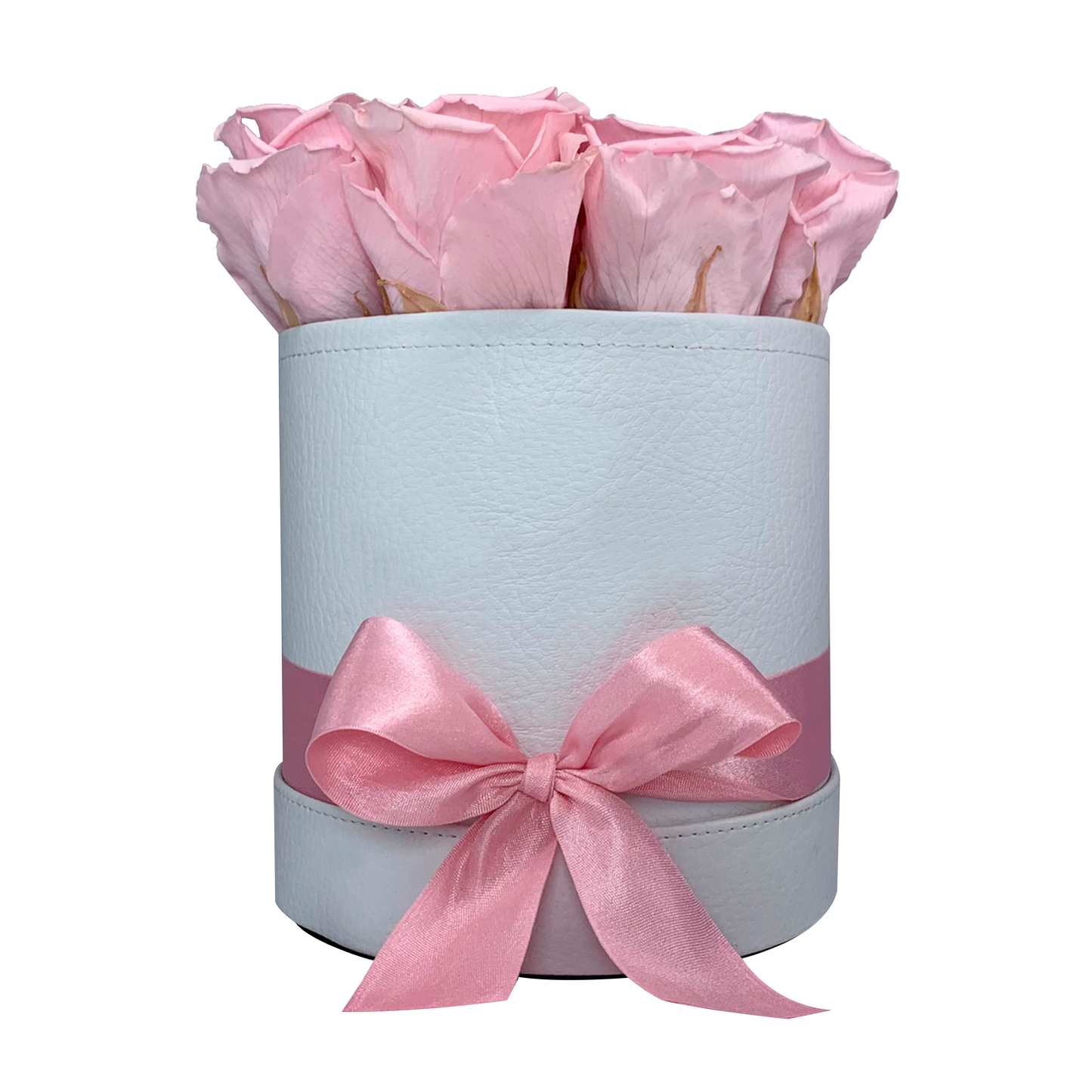 LUXURY 9-10 PRESERVED ROSES ARRANGEMENT - ROUND PU LEATHER BOX - BMade
