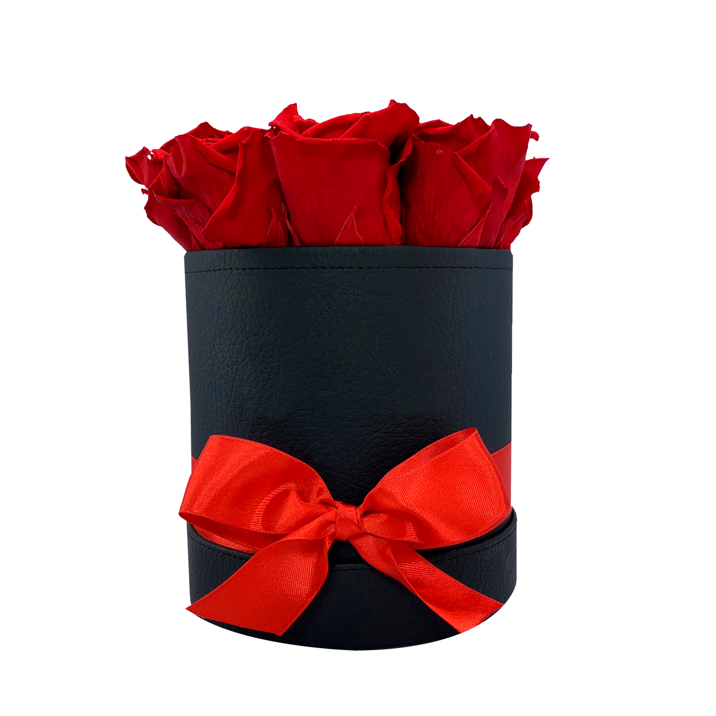 LUXURY 9-10 PRESERVED ROSES ARRANGEMENT - ROUND PU LEATHER BOX - BMade