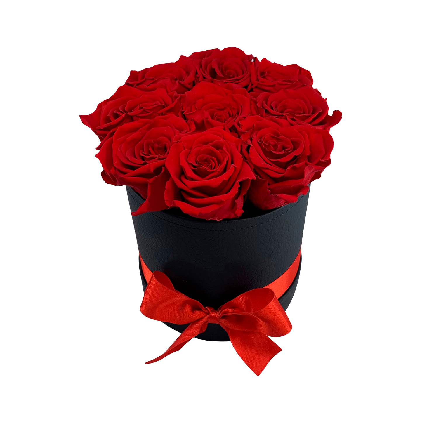 LUXURY 9-10 PRESERVED ROSES ARRANGEMENT - ROUND PU LEATHER BOX - BMade
