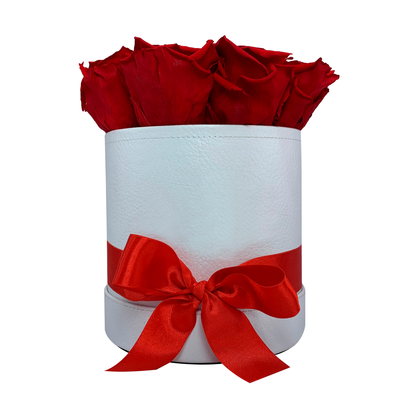 LUXURY 9-10 PRESERVED ROSES ARRANGEMENT - ROUND PU LEATHER BOX - BMade