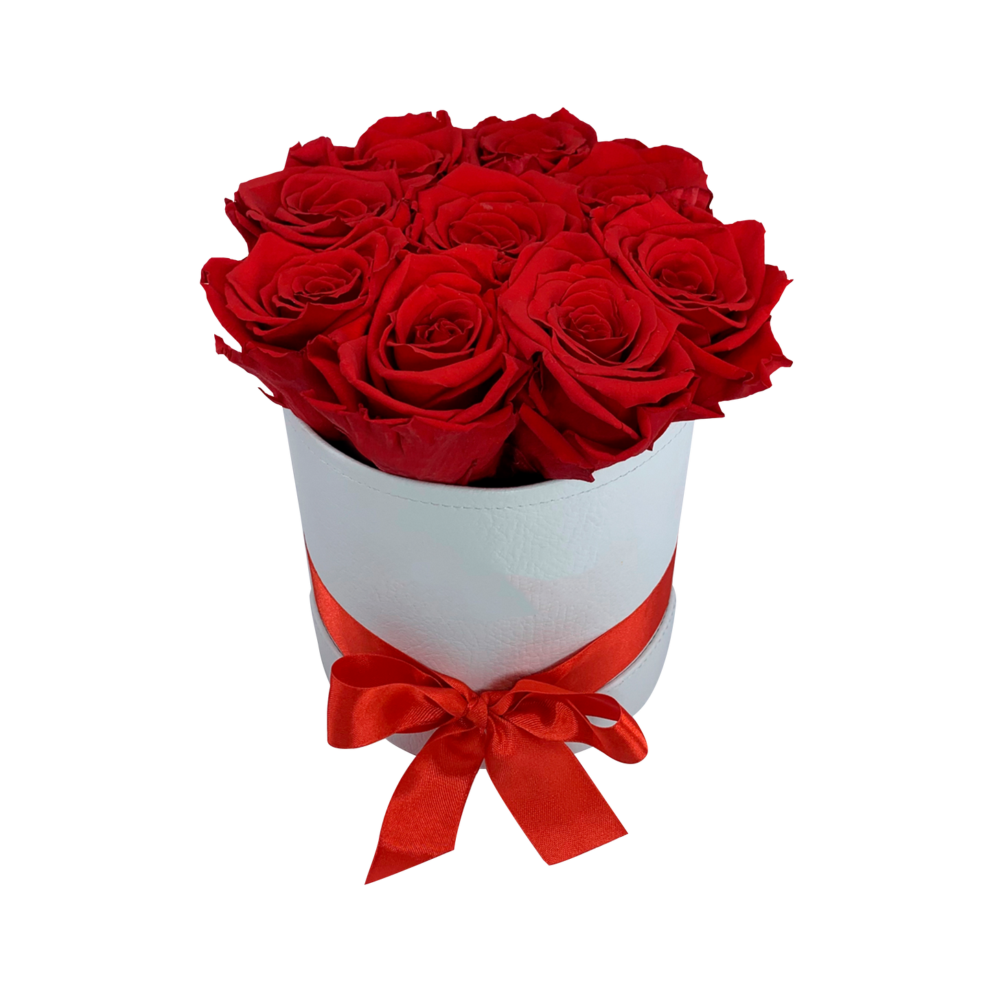 LUXURY 9-10 PRESERVED ROSES ARRANGEMENT - ROUND PU LEATHER BOX - BMade
