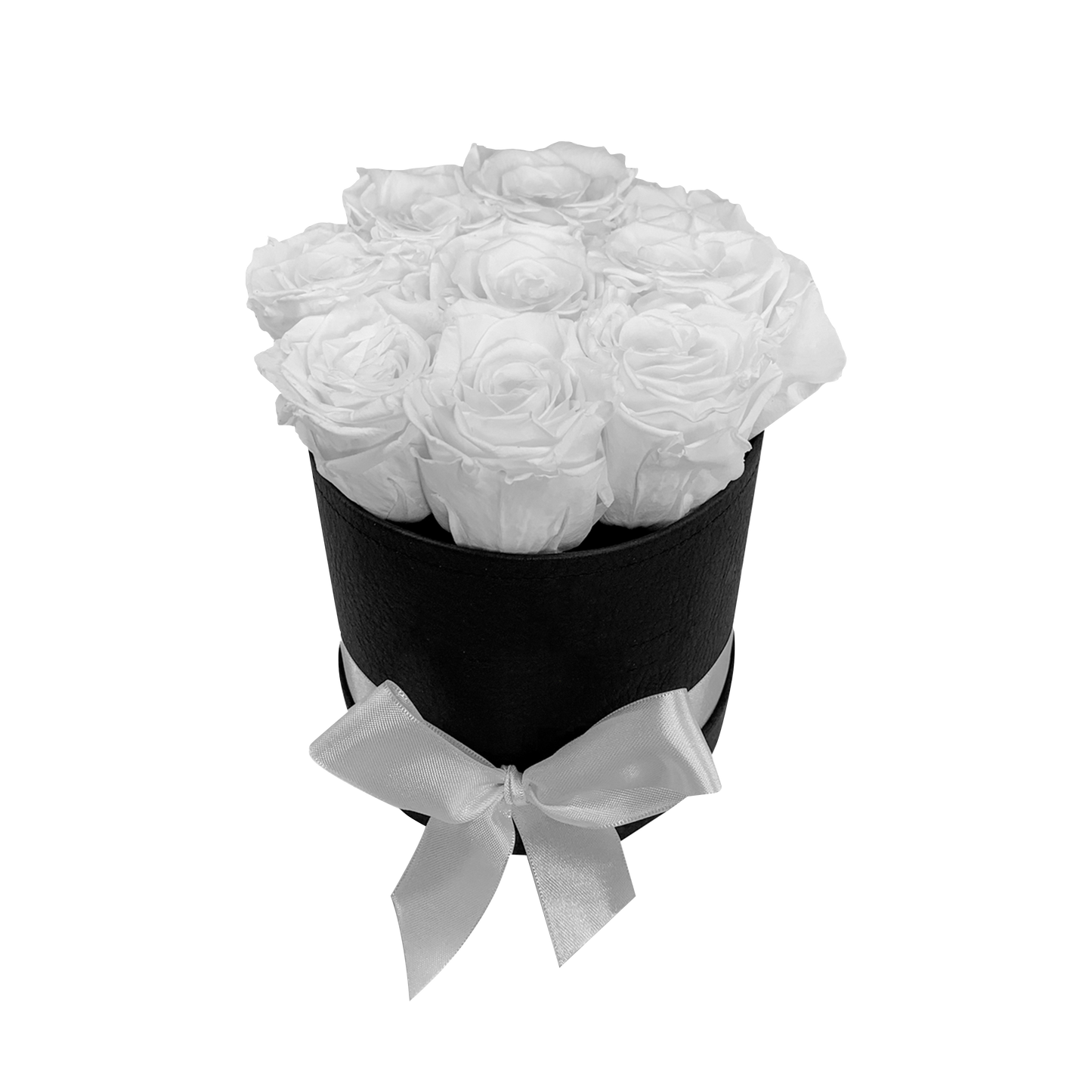 LUXURY 9-10 PRESERVED ROSES ARRANGEMENT - ROUND PU LEATHER BOX - BMade