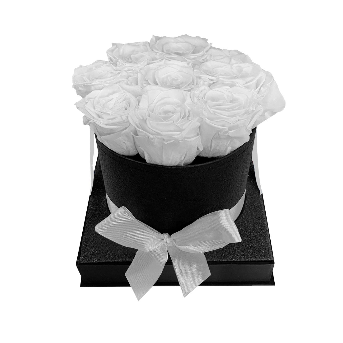 LUXURY 9-10 PRESERVED ROSES ARRANGEMENT - ROUND PU LEATHER BOX - BMade