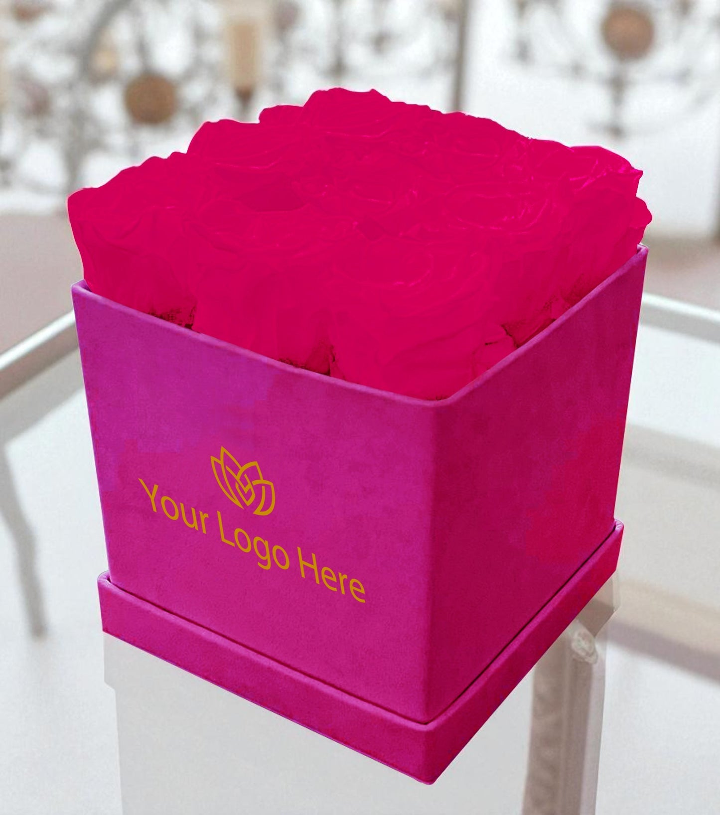 Branded Square Floral Arrangement | 9 Preserved Roses, Fast Shipping