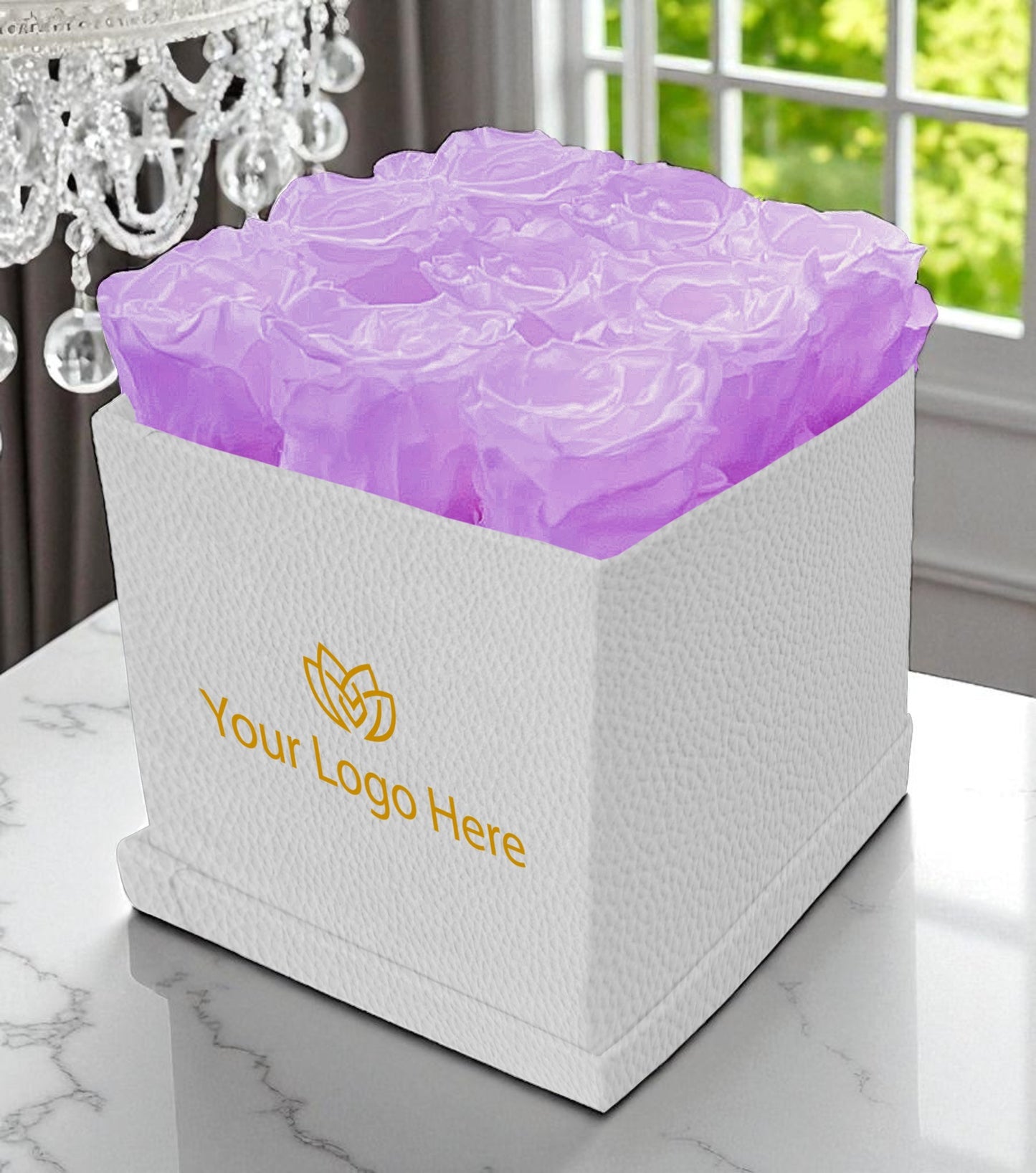 Branded Square Floral Arrangement | 9 Preserved Roses, Fast Shipping