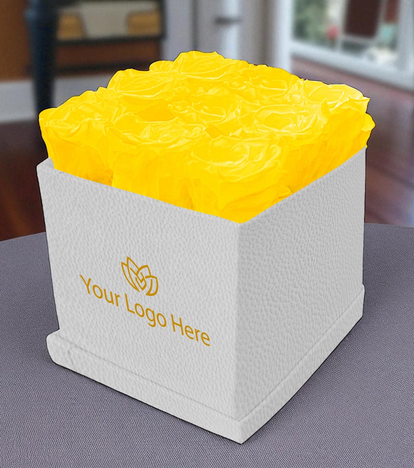 Branded Square Floral Arrangement | 9 Preserved Roses, Fast Shipping