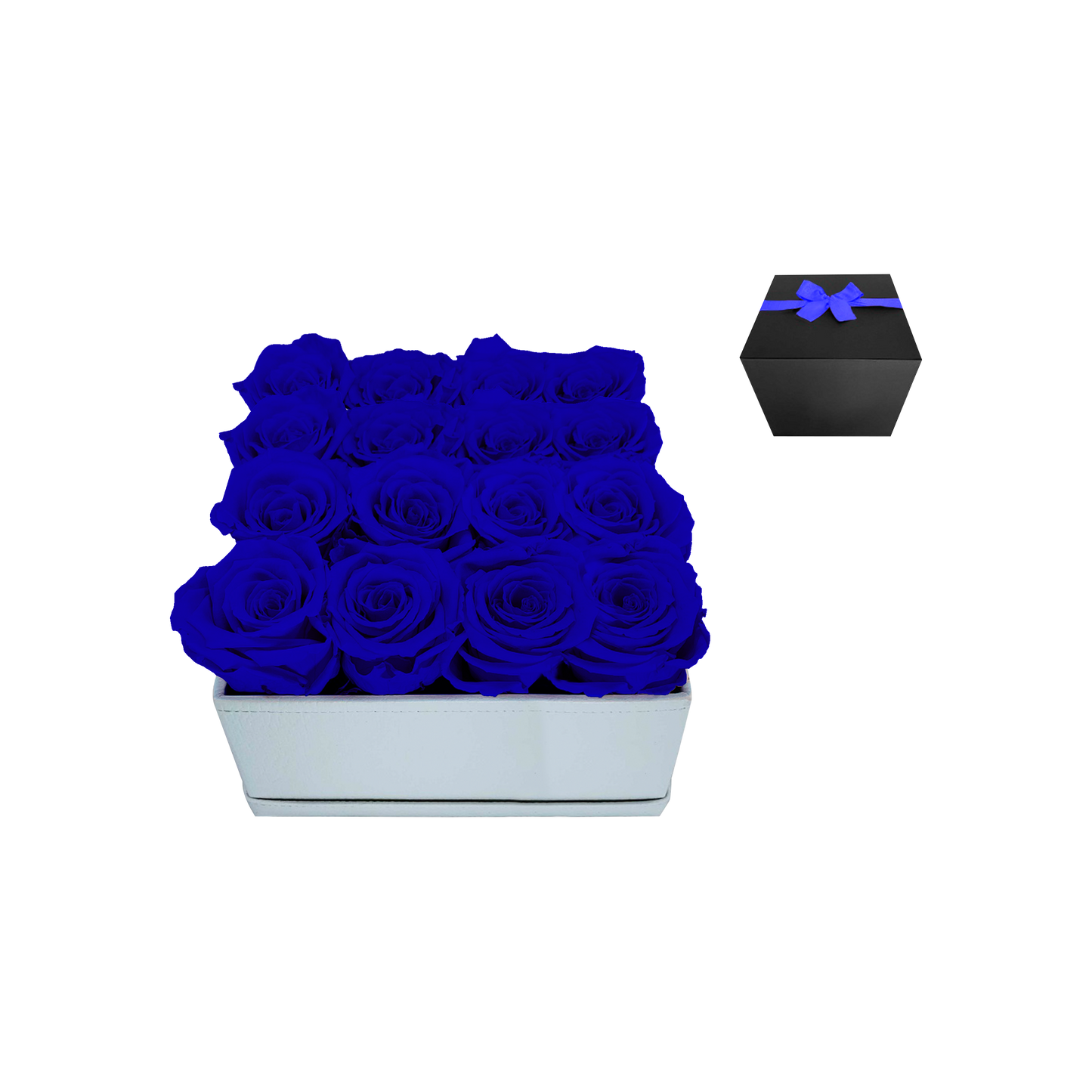 LUXURY 16 PRESERVED ROSES ARRANGEMENT - SQUARE PU LEATHER BOX - BMade