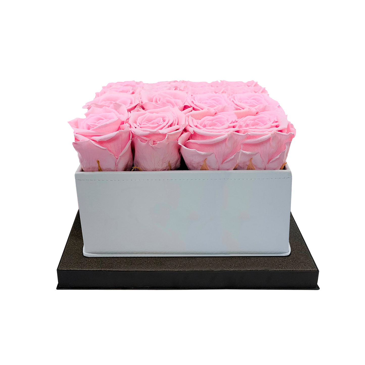 LUXURY 16 PRESERVED ROSES ARRANGEMENT - SQUARE PU LEATHER BOX - BMade