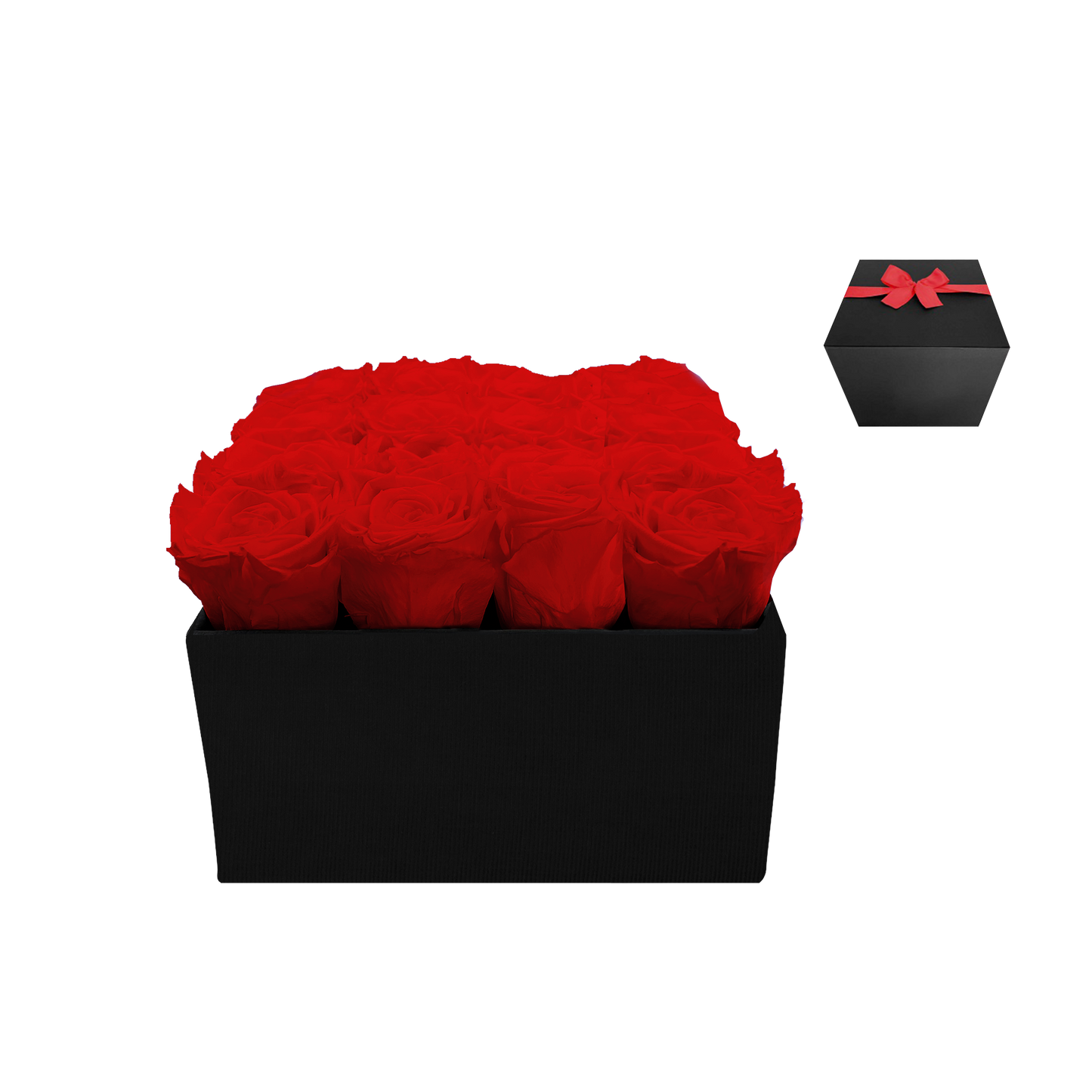 LUXURY 16 PRESERVED ROSES ARRANGEMENT - SQUARE PU LEATHER BOX - BMade