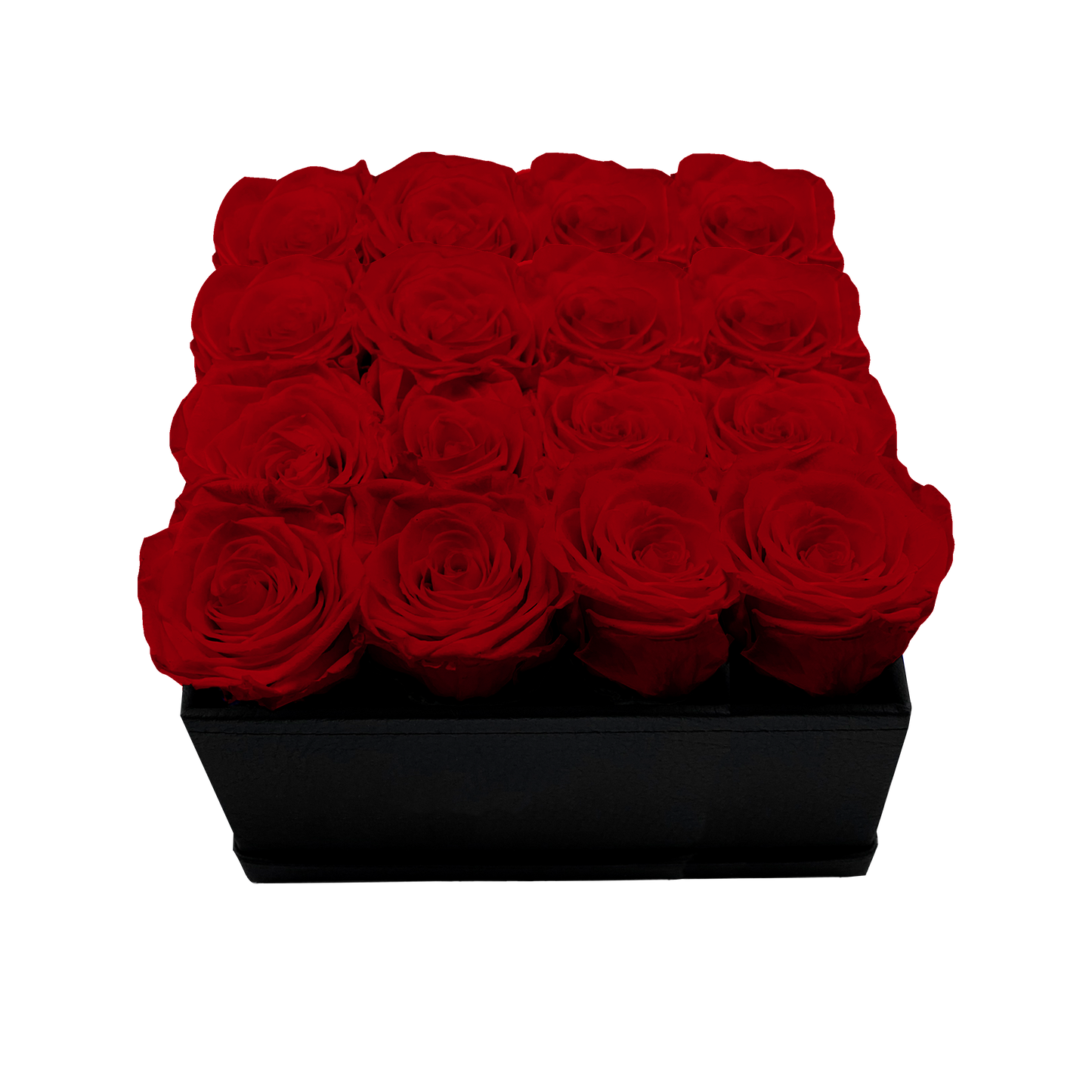 LUXURY 16 PRESERVED ROSES ARRANGEMENT - SQUARE PU LEATHER BOX - BMade
