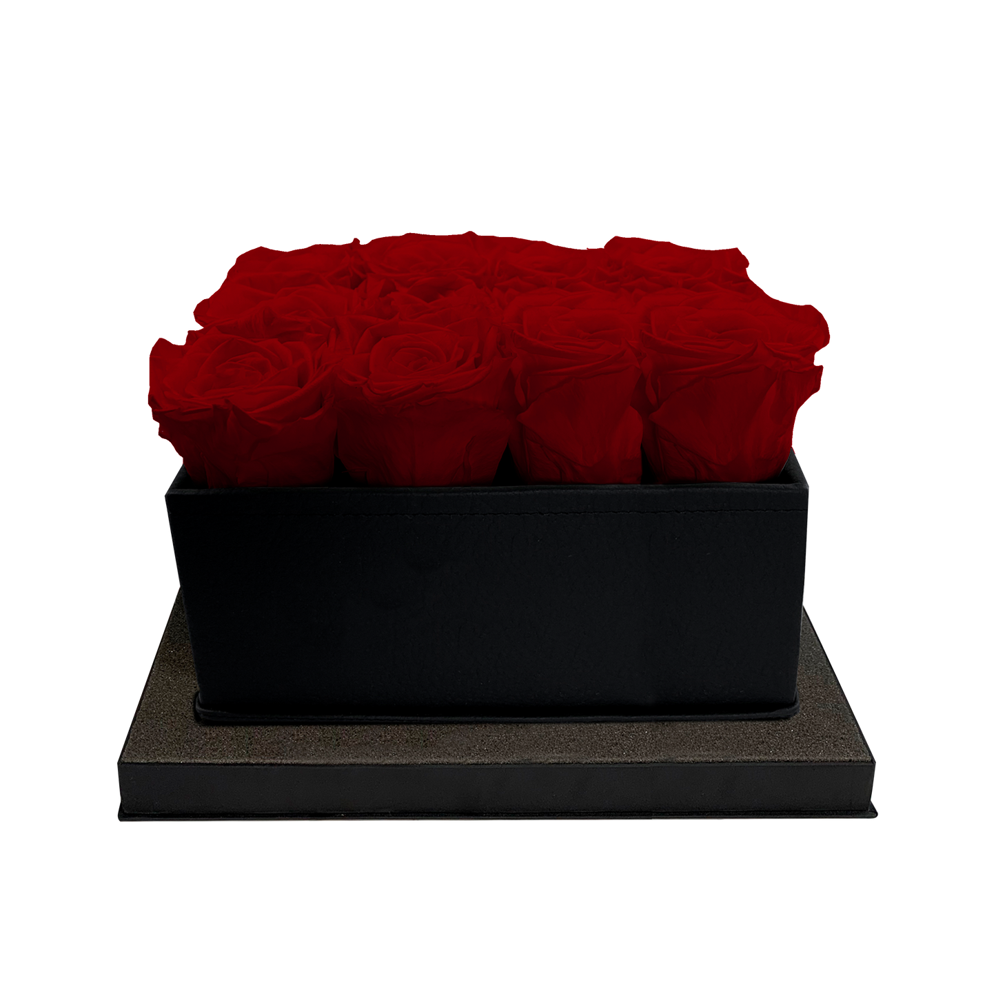 LUXURY 16 PRESERVED ROSES ARRANGEMENT - SQUARE PU LEATHER BOX - BMade