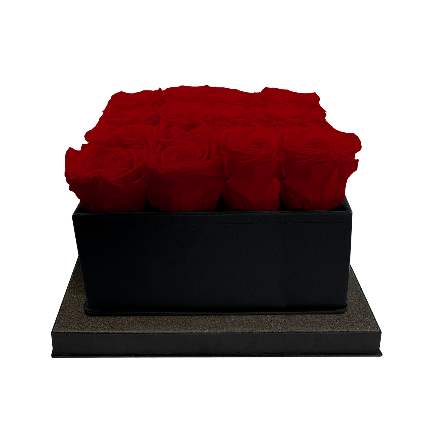 LUXURY 16 PRESERVED ROSES ARRANGEMENT - SQUARE PU LEATHER BOX - BMade