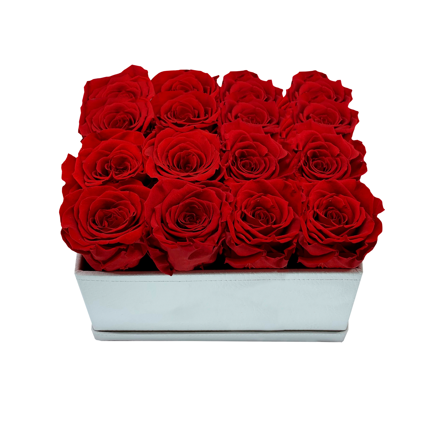 LUXURY 16 PRESERVED ROSES ARRANGEMENT - SQUARE PU LEATHER BOX - BMade