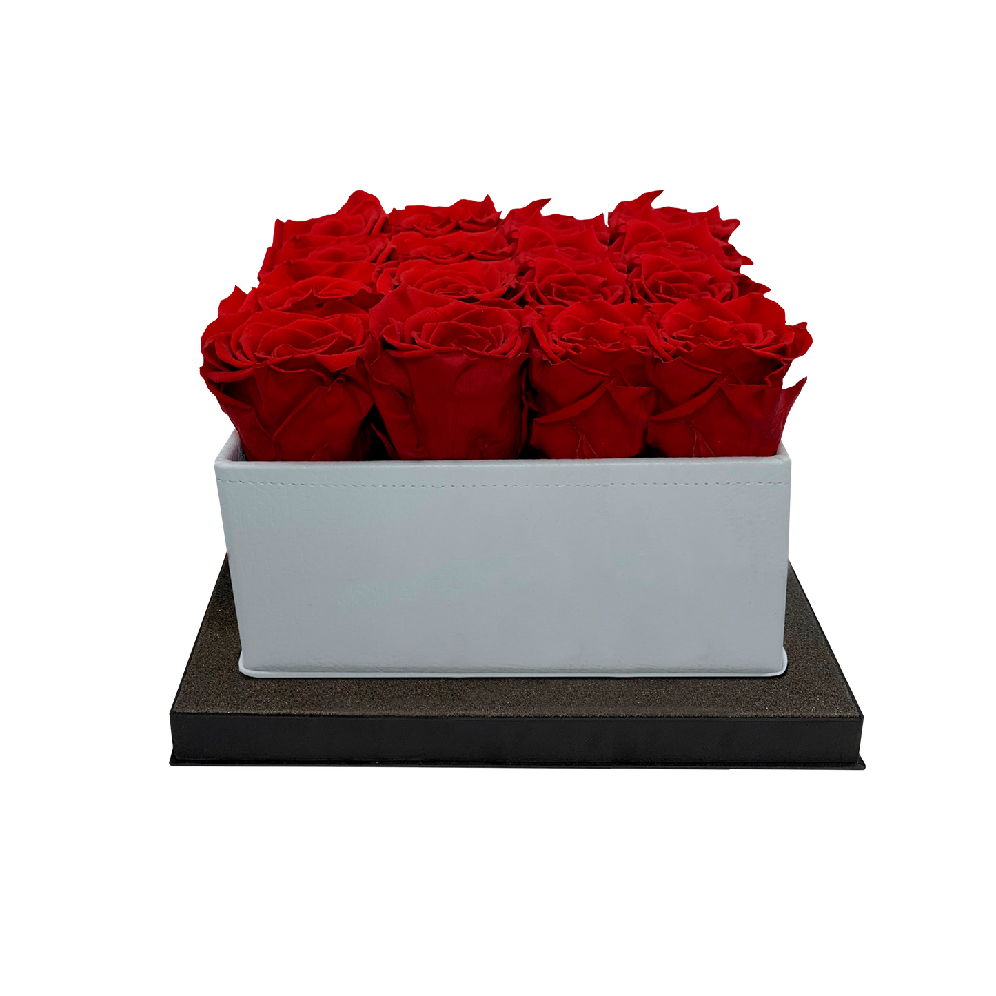 LUXURY 16 PRESERVED ROSES ARRANGEMENT - SQUARE PU LEATHER BOX - BMade