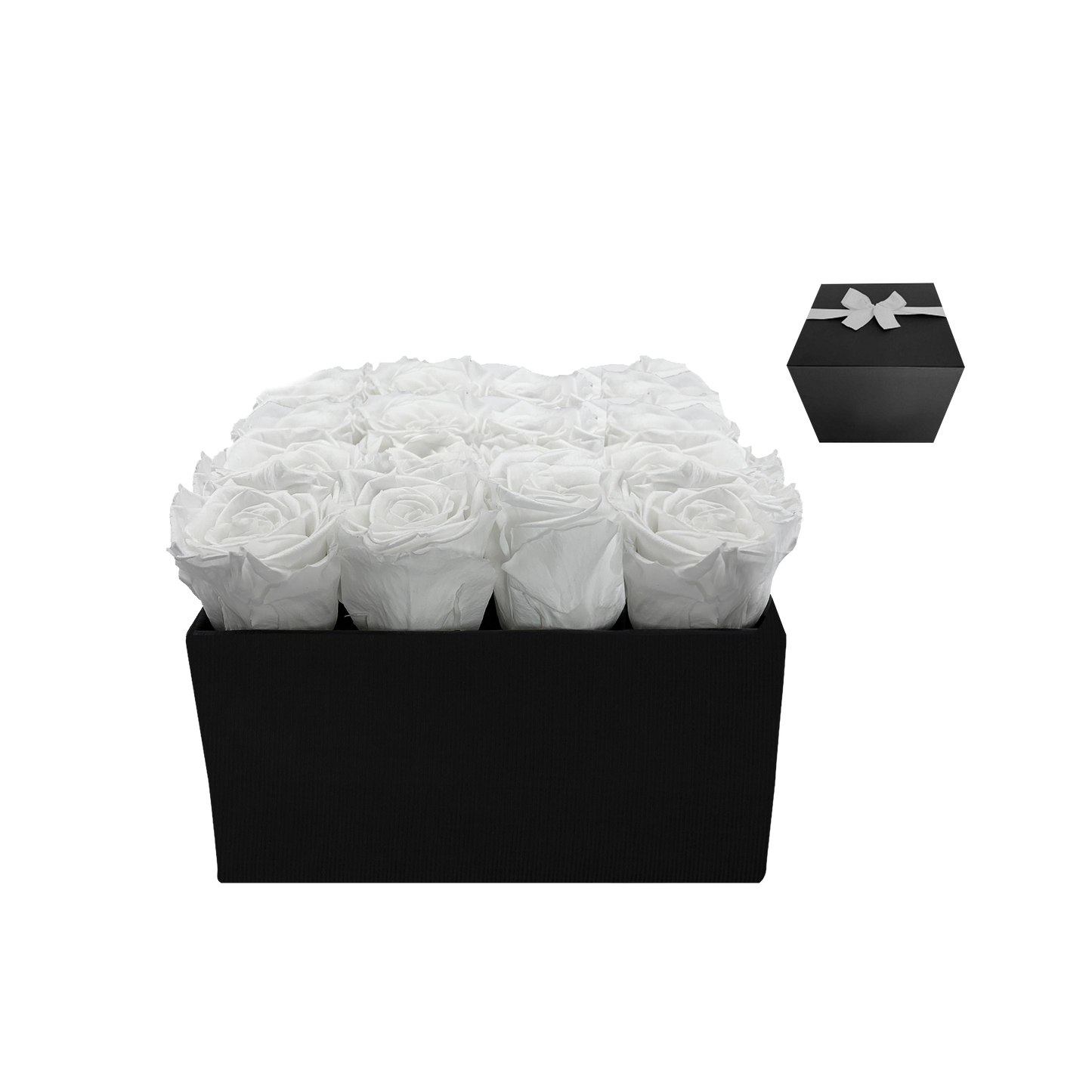 LUXURY 16 PRESERVED ROSES ARRANGEMENT - SQUARE PU LEATHER BOX - BMade