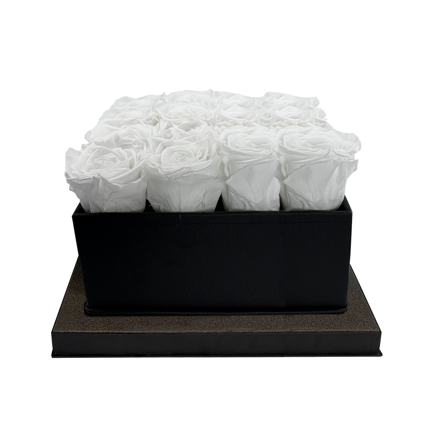 LUXURY 16 PRESERVED ROSES ARRANGEMENT - SQUARE PU LEATHER BOX - BMade