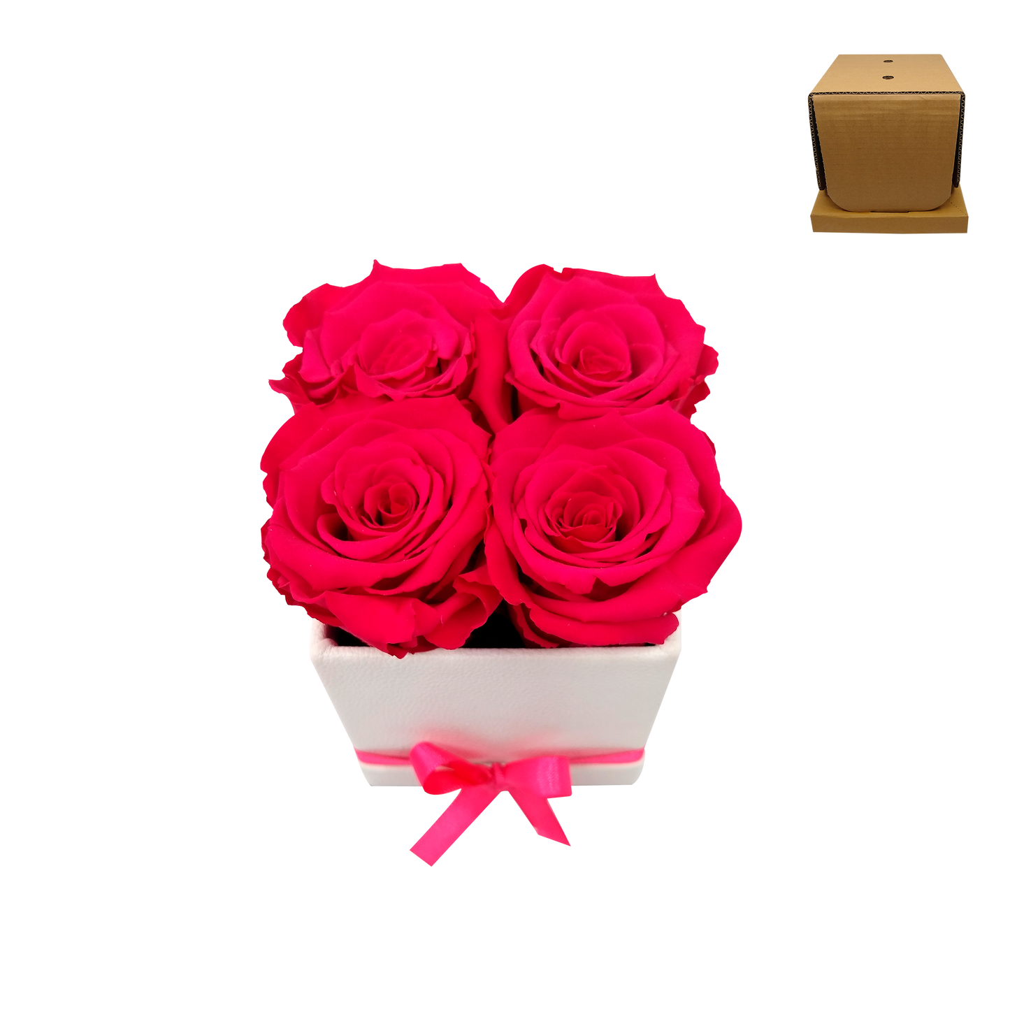 LUXURY ROSEAMOR 4 PRESERVED ROSES ARRANGEMENT - SQUARE PU LEATHER BOX - BMade