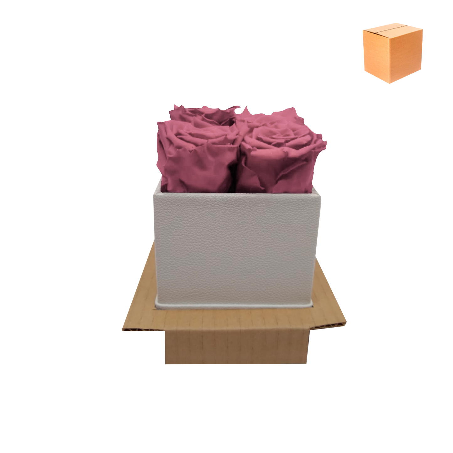 LUXURY ROSEAMOR 4 PRESERVED ROSES ARRANGEMENT - SQUARE PU LEATHER BOX - BMade
