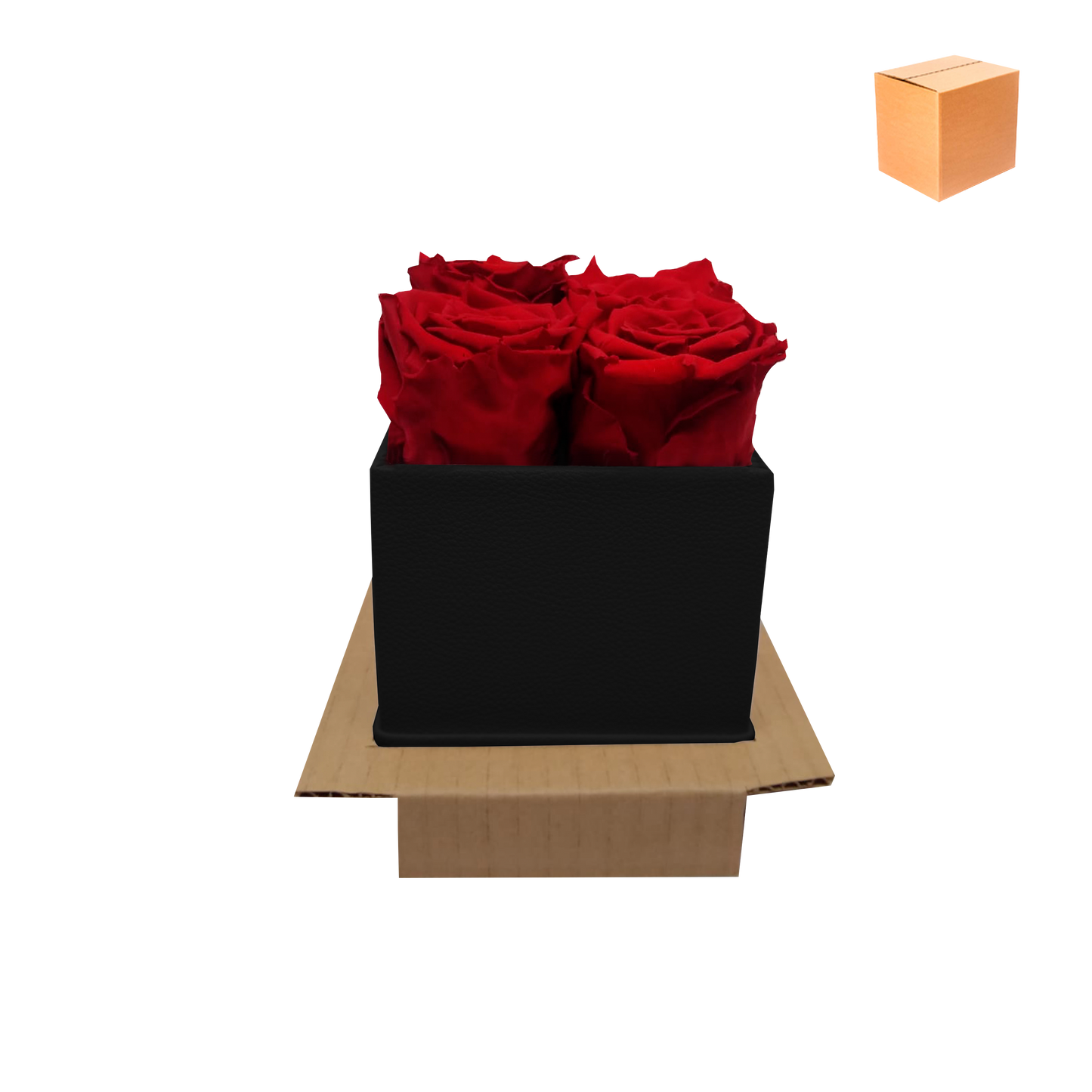 LUXURY ROSEAMOR 4 PRESERVED ROSES ARRANGEMENT - SQUARE PU LEATHER BOX - BMade