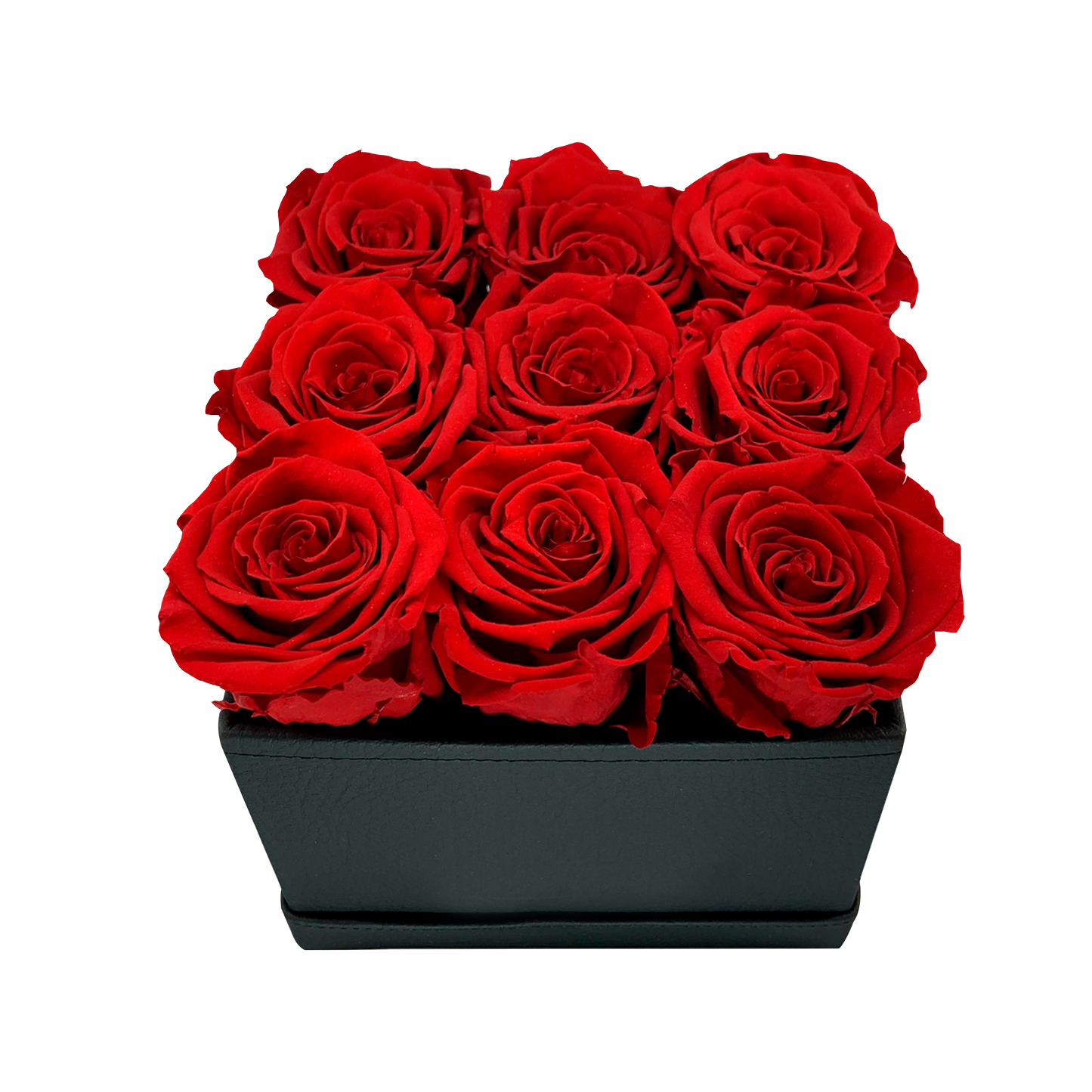 LUXURY 9 PRESERVED ROSES ARRANGEMENT - SQUARE PU LEATHER BOX - BMade