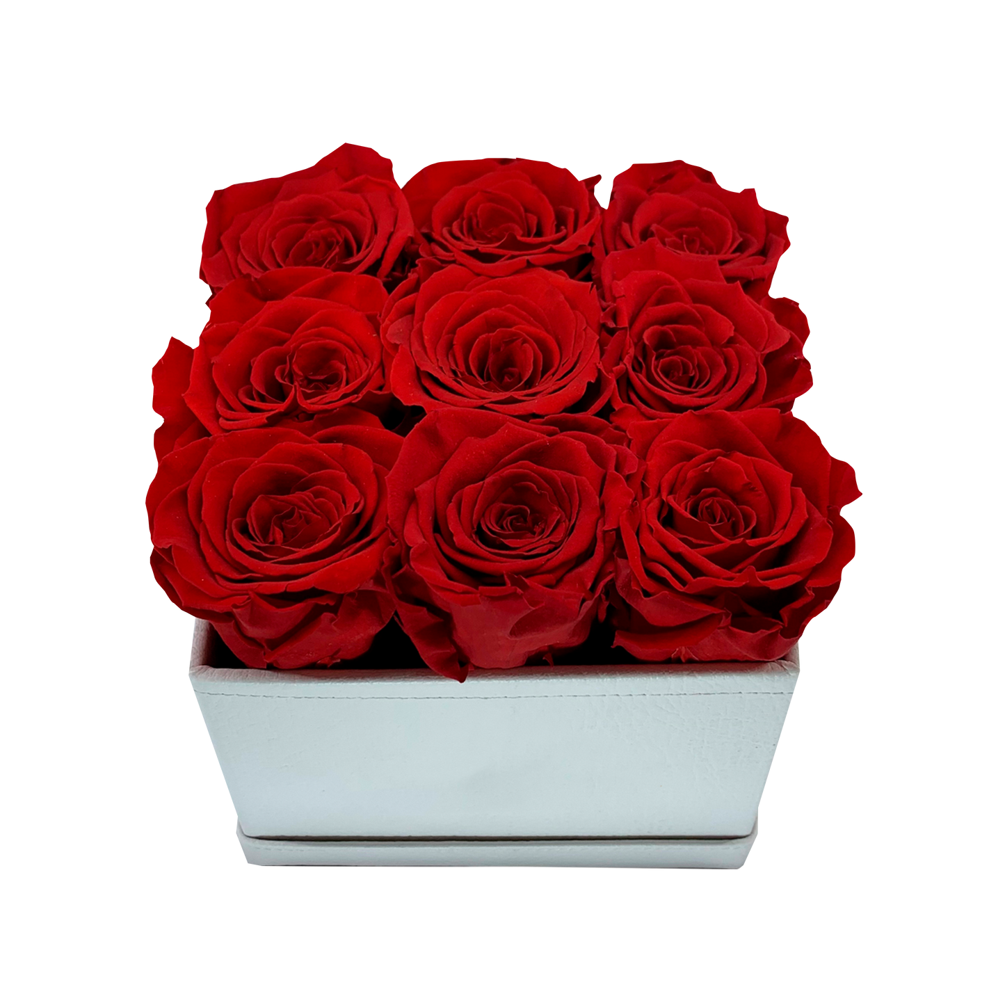 LUXURY 9 PRESERVED ROSES ARRANGEMENT - SQUARE PU LEATHER BOX - BMade