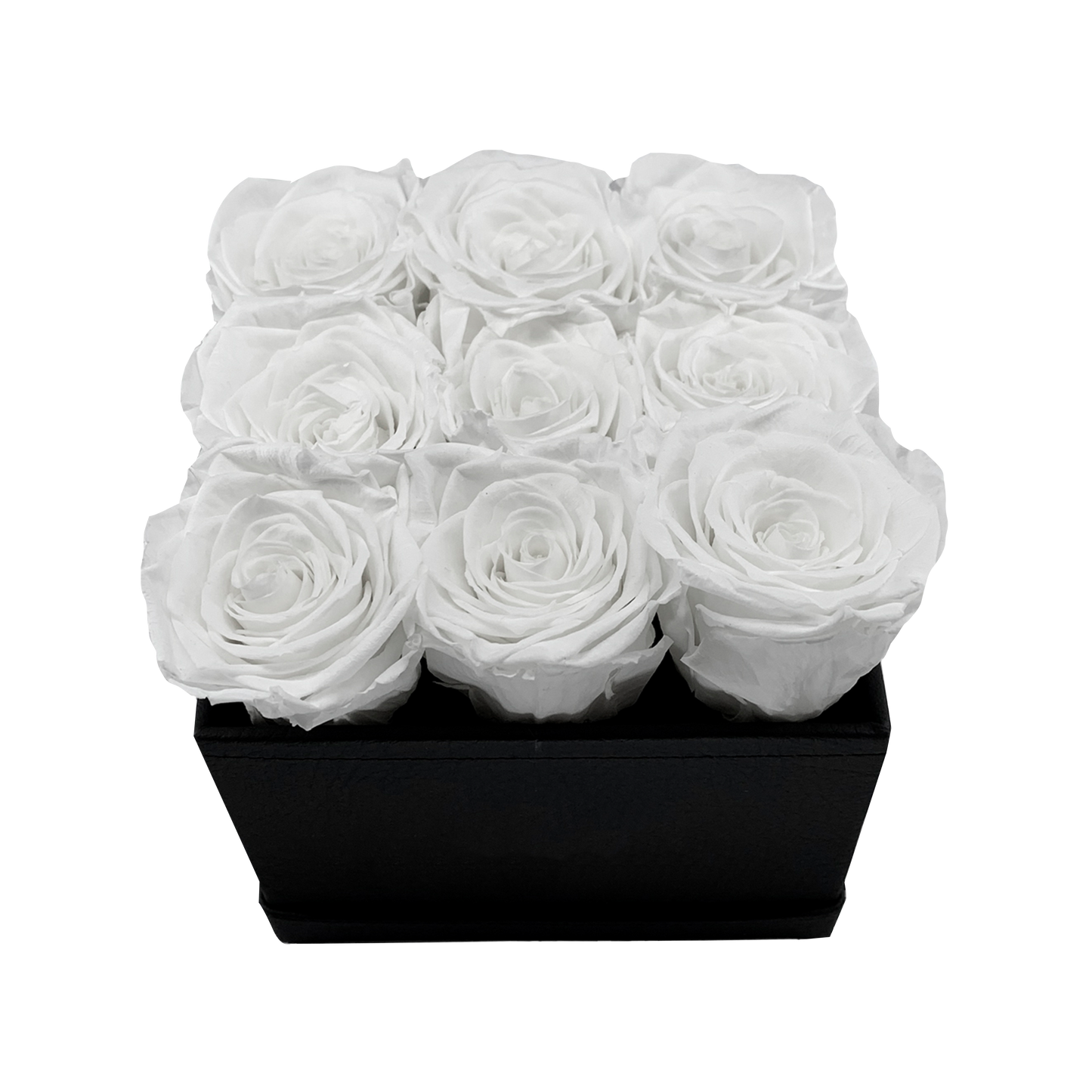 LUXURY 9 PRESERVED ROSES ARRANGEMENT - SQUARE PU LEATHER BOX - BMade