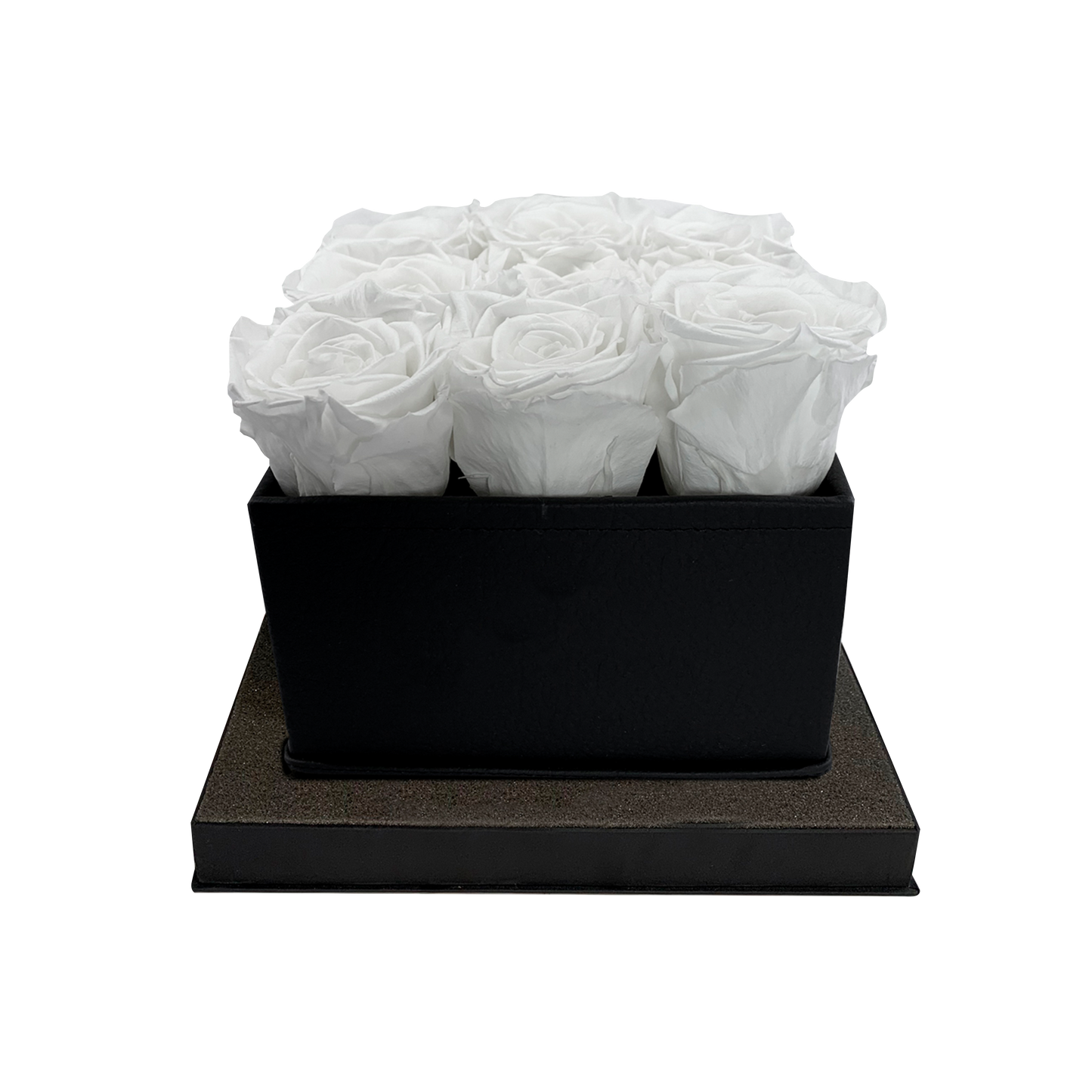 LUXURY 9 PRESERVED ROSES ARRANGEMENT - SQUARE PU LEATHER BOX - BMade