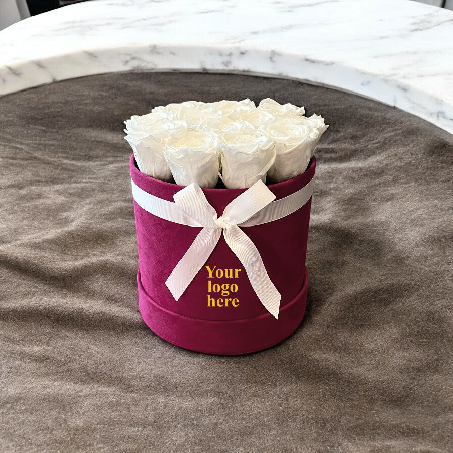 Branded Round Floral Arrangement | 12 to 14 Preserved Roses, Fast Shipping