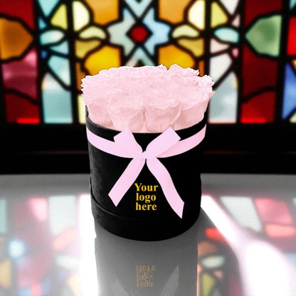 Branded Round Floral Arrangement | 12 to 14 Preserved Roses, Fast Shipping