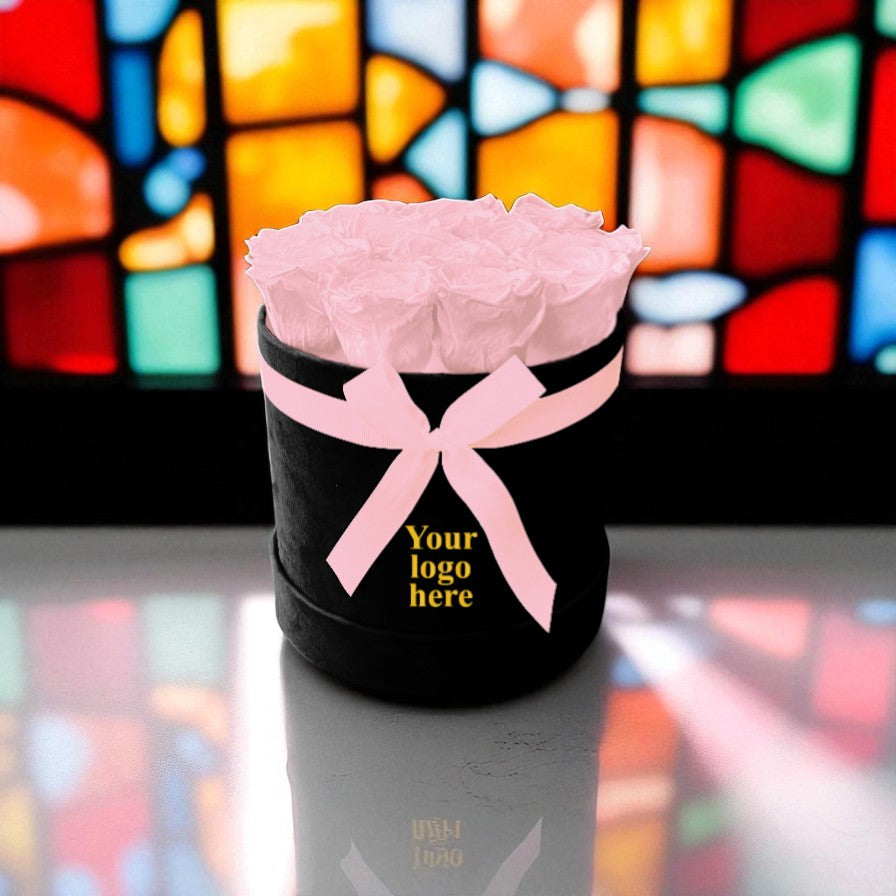 Branded Round Floral Arrangement | 12 to 14 Preserved Roses, Fast Shipping