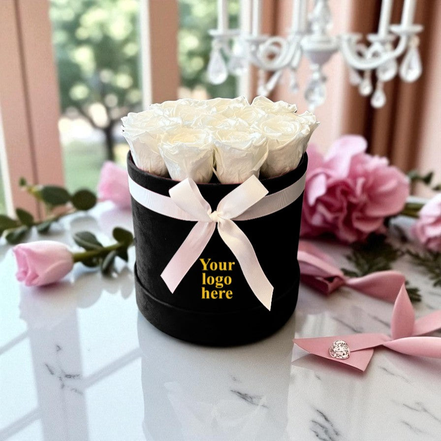 Branded Round Floral Arrangement | 12 to 14 Preserved Roses, Fast Shipping