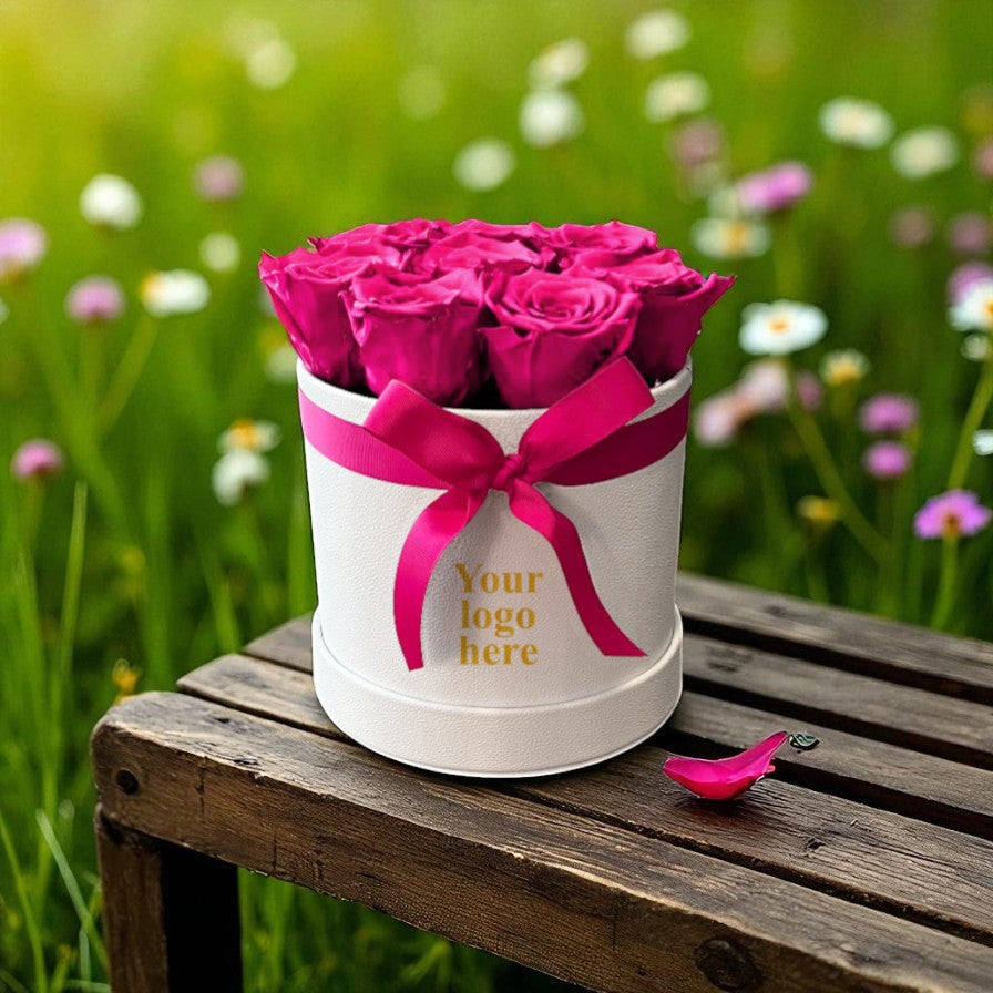 Branded Round Floral Arrangement | 12 to 14 Preserved Roses, Fast Shipping