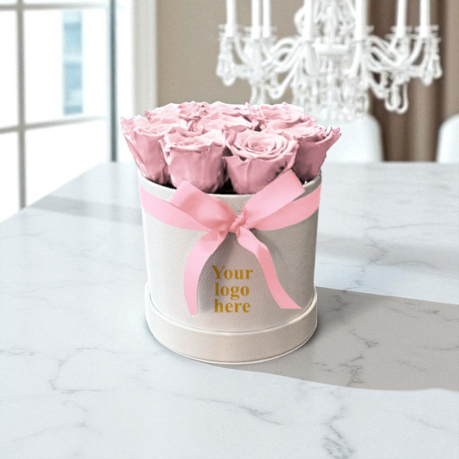 Branded Round Floral Arrangement | 12 to 14 Preserved Roses, Fast Shipping