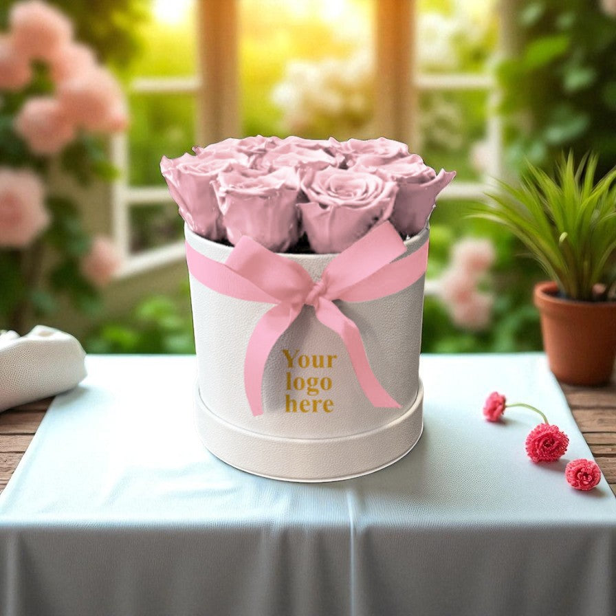 Branded Round Floral Arrangement | 12 to 14 Preserved Roses, Fast Shipping