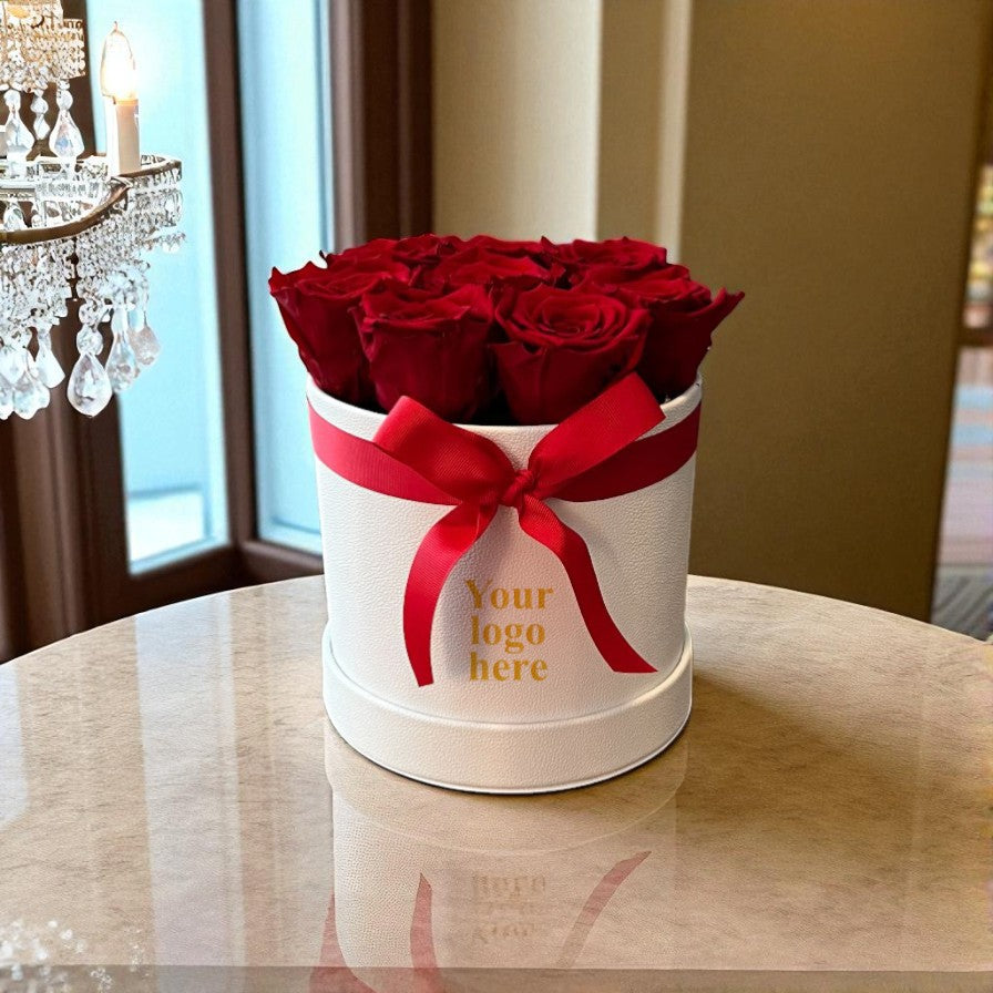 Branded Round Floral Arrangement | 12 to 14 Preserved Roses, Fast Shipping