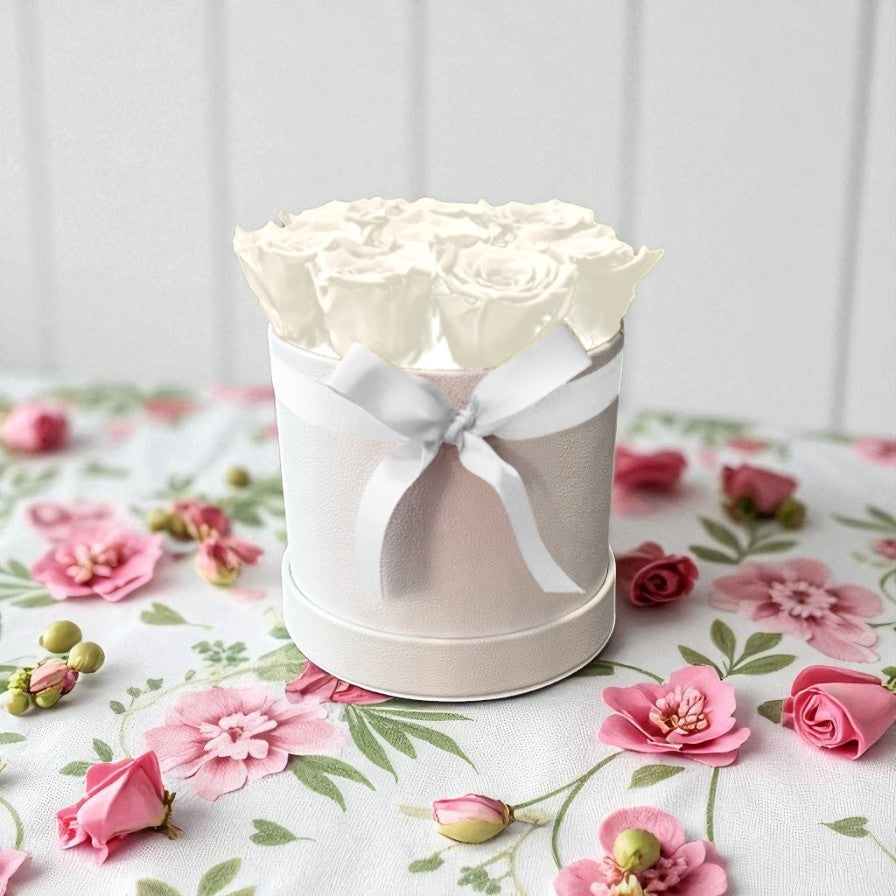 Branded Round Floral Arrangement | 12 to 14 Preserved Roses, Fast Shipping